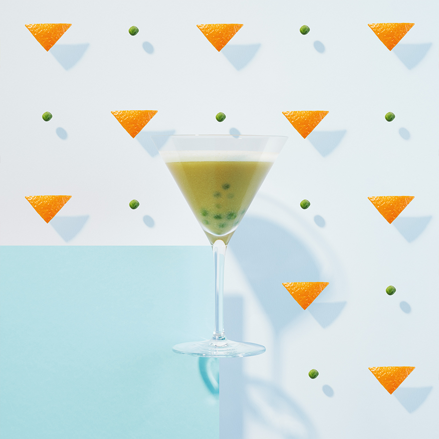 Le Vert Martini, Cocktail Vodka, orange et pois de jardins Cobalte Vodka